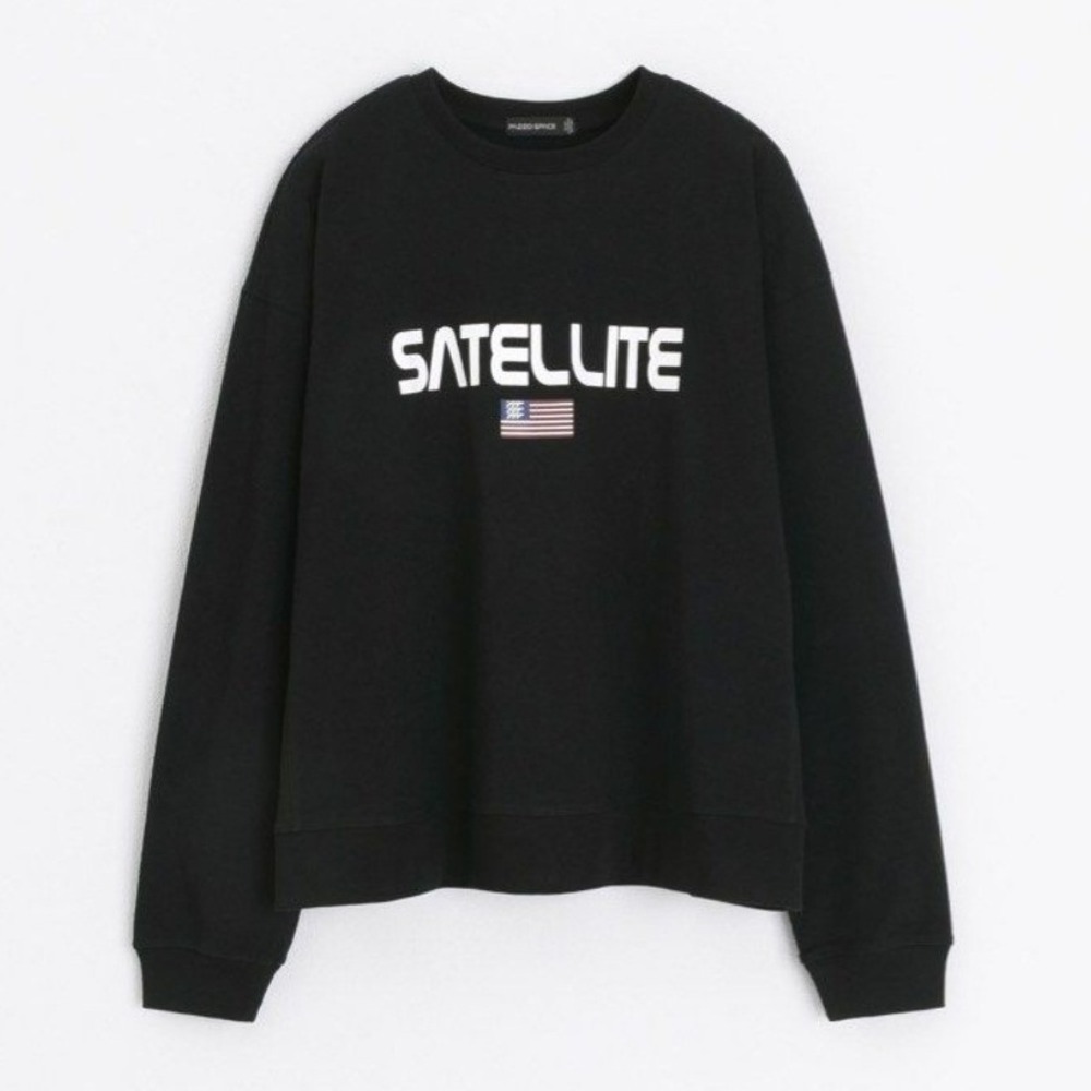 PAZZO Mens S Sweatshirt Black Satellite Graphic Heavyweight Streetwear Pullover